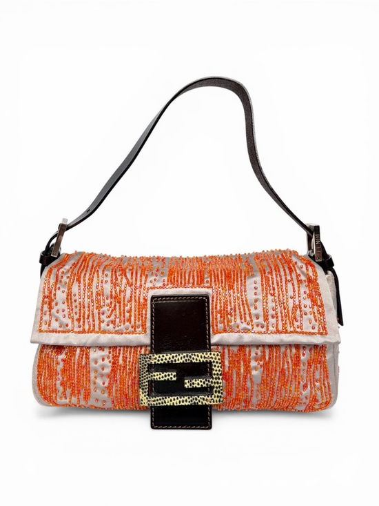 Fendi Handbags - Vintage Fendi Satin Beaded Baguette – Orange
